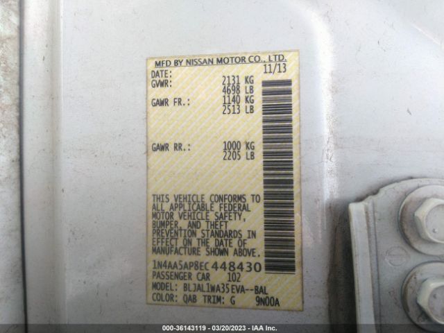1N4AA5AP8EC448430 Nissan Maxima 3.5 Sv W/sport Pkg