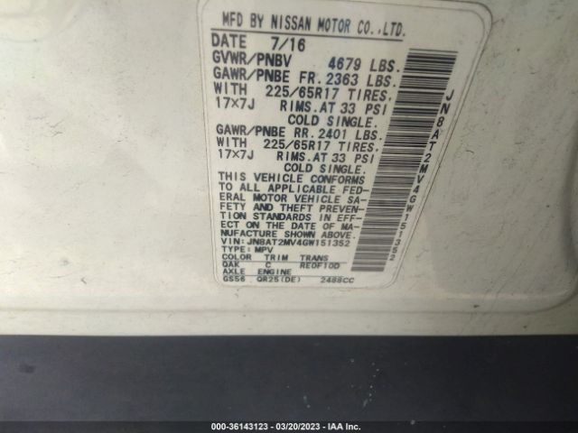 JN8AT2MV4GW151352 Nissan ROGUE S