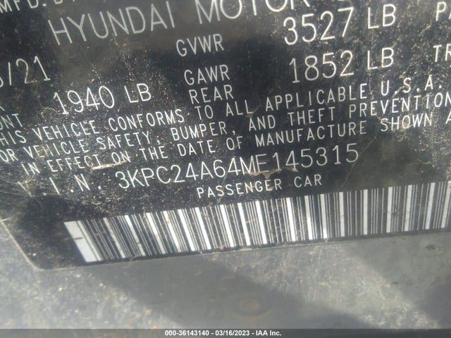 Hyundai Accent Sel 2021 3KPC24A64ME145315 Image 10