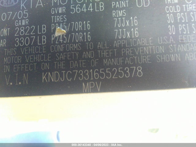 2006 KIA SORENTO LX/EX VIN: KNDJC733165525378