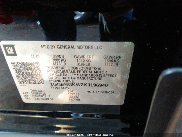Chevrolet Traverse Lt Cloth 2019 1GNERGKW2KJ196940 Image 10