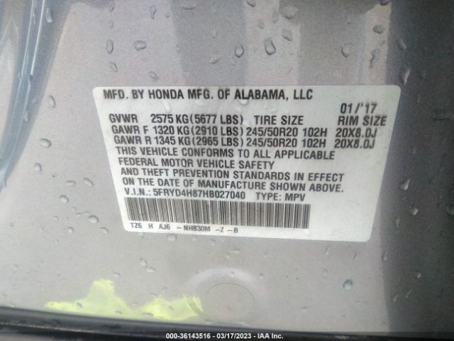 5FRYD4H87HB027040 Acura Mdx W/advance Pkg