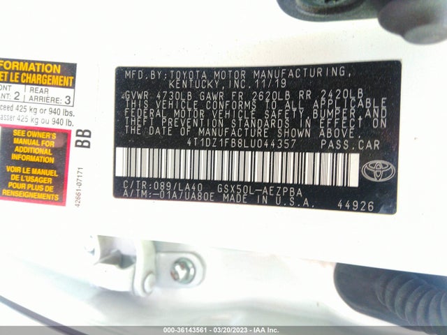 Toyota AVALON LIMITED 2020 4T1DZ1FB8LU044357 Image 9