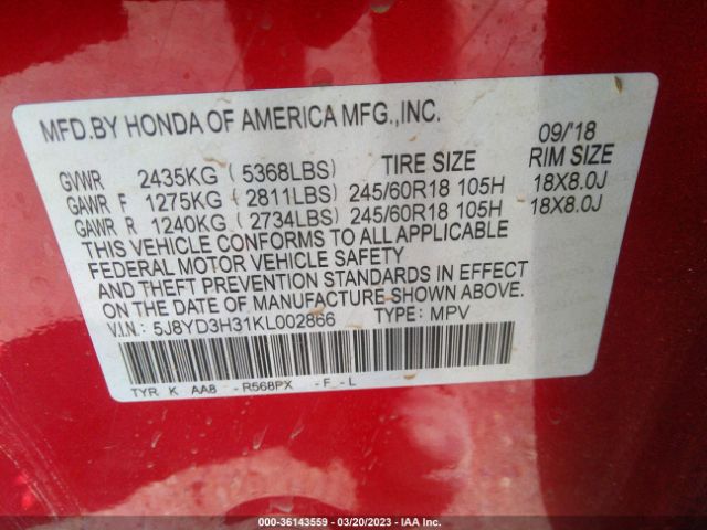 5J8YD3H31KL002866 Acura MDX