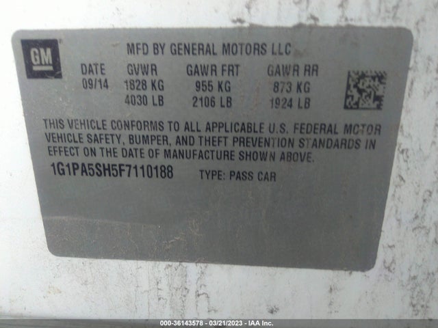 Chevrolet CRUZE LS 2015 1G1PA5SH5F7110188 Image 9