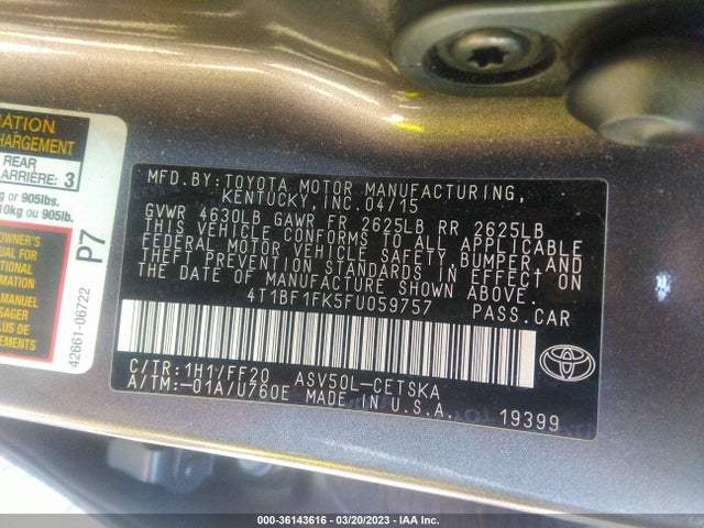 Toyota CAMRY SE 2015 4T1BF1FK5FU059757 Image 10