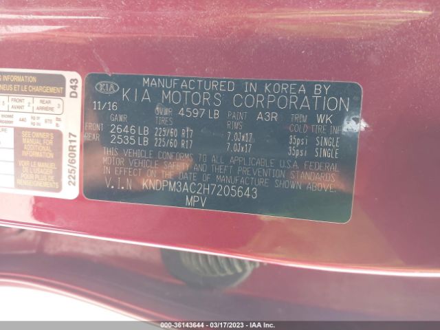 KNDPM3AC2H7205643 KIA Sportage Lx