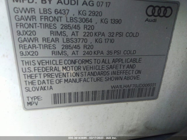 2018 Audi Q7, VIN: WA1LHAF70JD006031