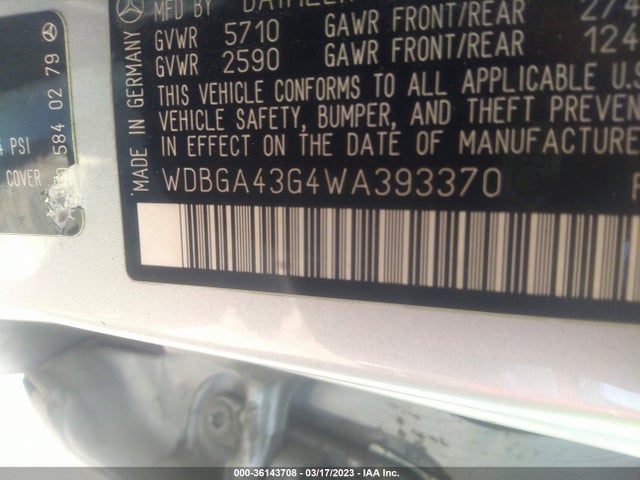 1998 MERCEDES-BENZ S CLASS VIN: WDBGA43G4WA393370