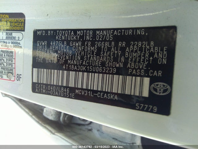 2005 TOYOTA CAMRY SE VIN: 4T1BA30K15U063239