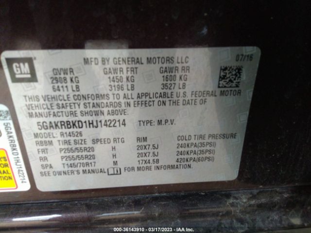 5GAKRBKD1HJ142214 Buick Enclave Leather