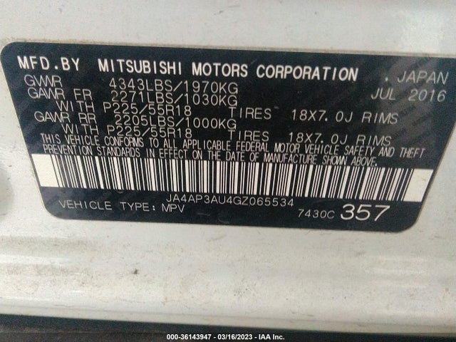 JA4AP3AU4GZ065534 Mitsubishi Outlander Sport 2.0 Es