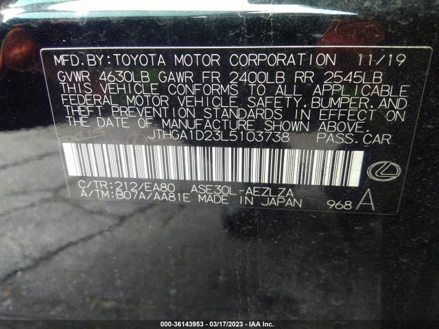 JTHGA1D23L5103738 Lexus Is Is 300 F Sport