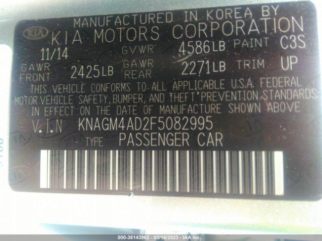 KNAGM4AD2F5082995 KIA OPTIMA HYBRID