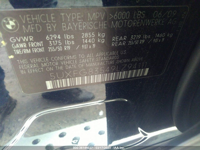 BMW X6 Xdrive50i 2009 5UXFG83549LZ94111 Image 10