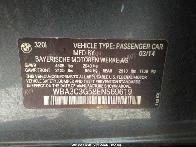 BMW 3 Series 320i Xdrive 2014 WBA3C3G58ENS69619 Image 9