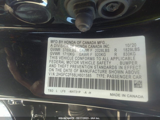 Honda Civic Sedan Lx 2020 2HGFC2F68LH601585 Image 10