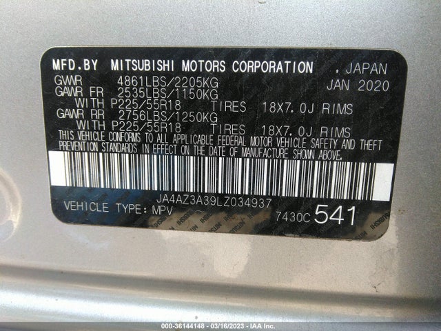 JA4AZ3A39LZ034937 Mitsubishi Outlander Es/se/sel/le/sp