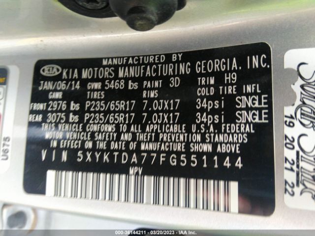 5XYKTDA77FG551144 KIA SORENTO LX