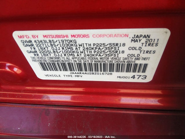 JA4AR4AU2BZ016728 Mitsubishi Outlander Sport Se