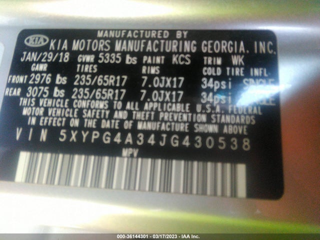 KIA SORENTO LX 2018 5XYPG4A34JG430538 Image 10