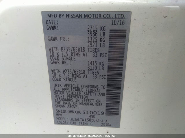 Infiniti QX60 2017 5N1DL0MNXHC510019 Image 9