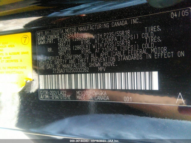 2005 LEXUS RX 330 VIN: 2T2GA31U25C032262