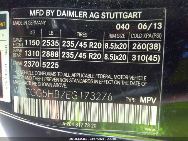 WDCGG5HB7EG173276 Mercedes-Benz Glk-class Glk 350