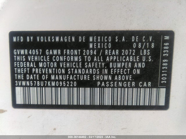 3VWN57BU7KM095220 Volkswagen JETTA S