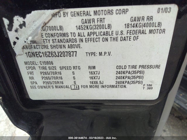 Chevrolet Suburban Lt 2003 1GNEC16Z63J207877 Image 10