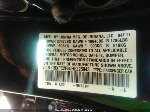 Honda Civic Lx 2017 19XFC2F50HE225943 Image 9