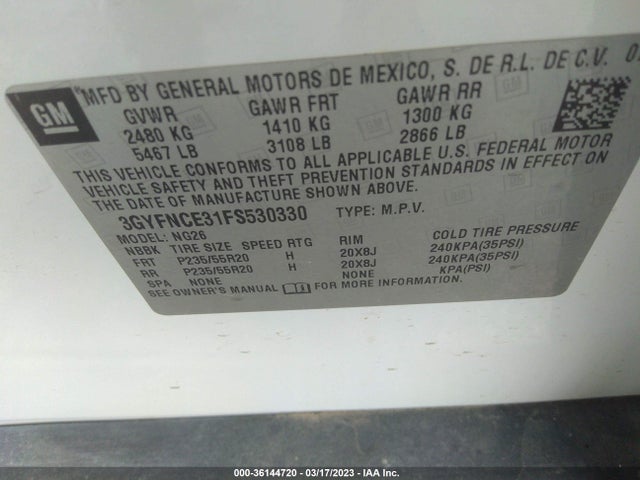 3GYFNCE31FS530330 Cadillac Srx Performance Collection