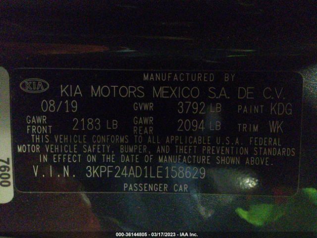 3KPF24AD1LE158629 KIA FORTE FE
