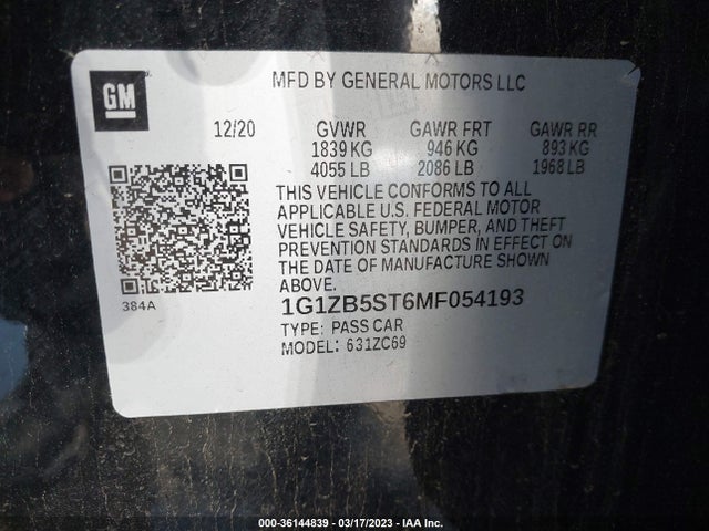 Chevrolet MALIBU LS 2021 1G1ZB5ST6MF054193 Image 9