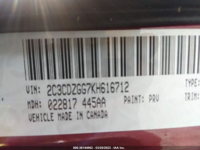 2C3CDZGG7KH616712 Dodge Challenger Sxt