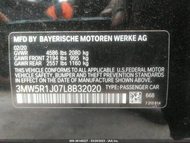 BMW 3 Series 330i 2020 аукцион фото