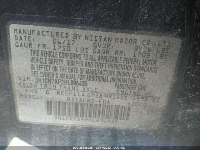3N1CN7AP2HL896435 Nissan Versa Sedan Sv