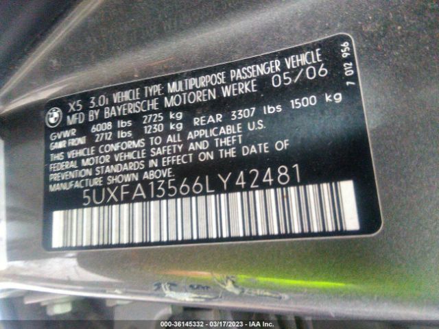 5UXFA13566LY42481 BMW X5 3.0I