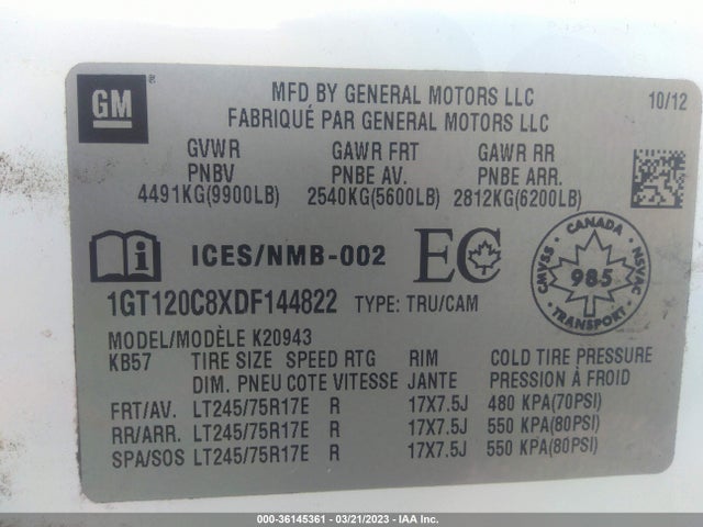 2013 GMC SIERRA 2500HD SLE VIN: 1GT120C8XDF144822