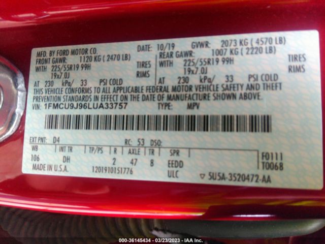 1FMCU9J96LUA33757 Ford Escape Titanium