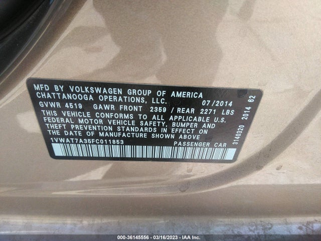 Volkswagen Passat 1.8t S 2015 1VWAT7A35FC011853 Image 10