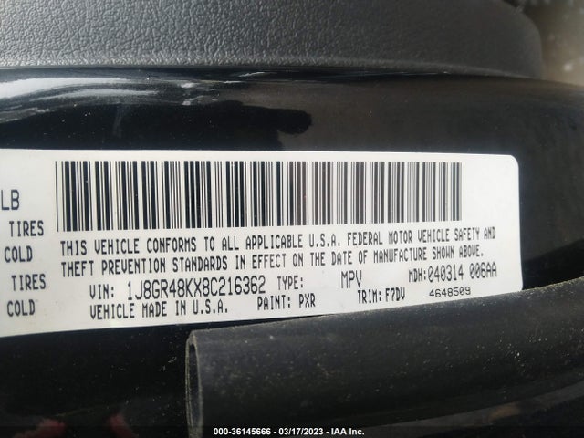 2008 JEEP GRAND CHEROKEE LAREDO VIN: 1J8GR48KX8C216362