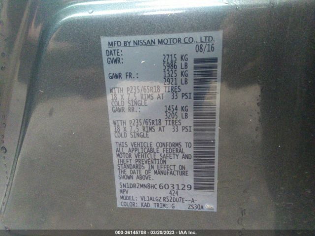 5N1DR2MN8HC603129 Nissan Pathfinder Sl