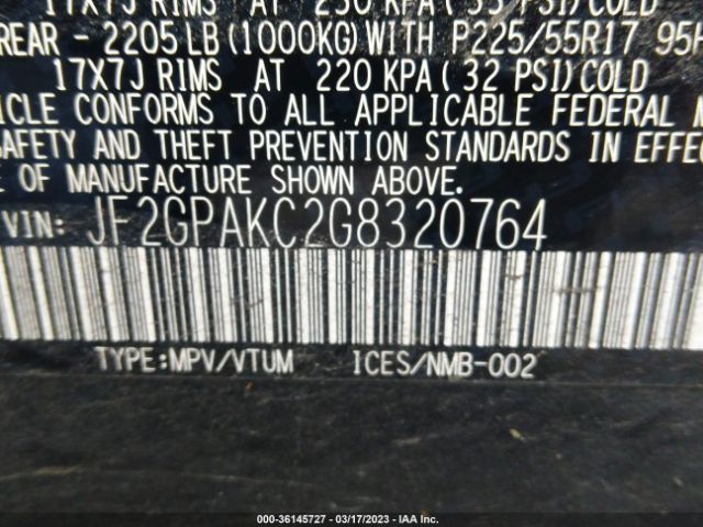 JF2GPAKC2G8320764 Subaru Crosstrek Limited