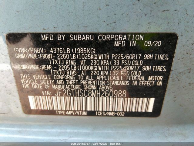 JF2GTHSC8MH260988 Subaru Crosstrek Sport