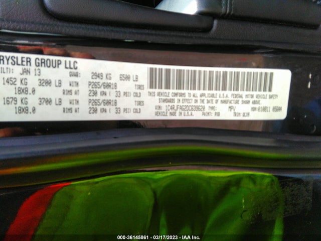 2013 JEEP GRAND CHEROKEE LAREDO VIN: 1C4RJFAG2DC639620