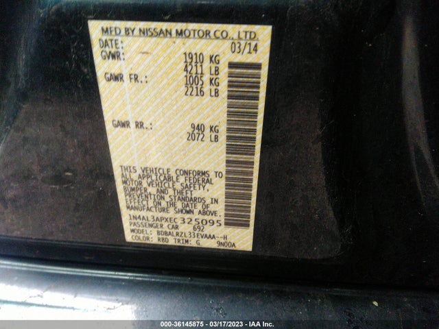 2014 NISSAN ALTIMA 2.5 S VIN: 1N4AL3APXEC325095