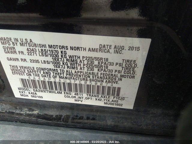 4A4AP3AU3FE050074 Mitsubishi Outlander Sport Es