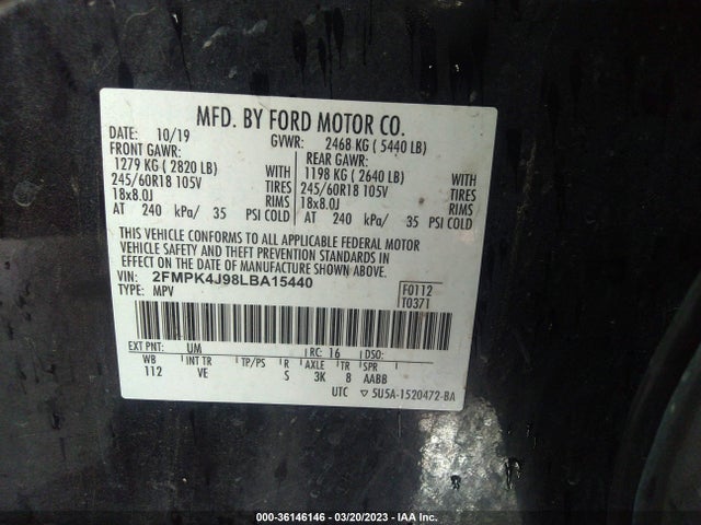 2020 FORD EDGE SEL/ST-LINE VIN: 2FMPK4J98LBA15440