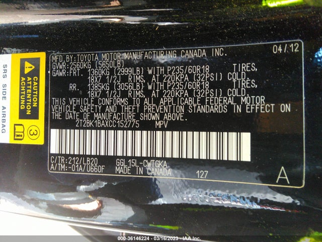 2T2BK1BAXCC152775 Lexus RX 350